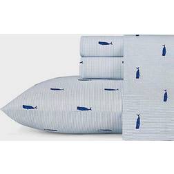 Nautica Whale Print Striped Bed Sheet Blue (243.84x167.64)