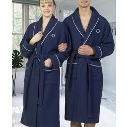 Hotel Turkish Cotton Waffle Terry Bathrobe with Satin Piped Trim Personalized