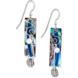 Silver Forest Shell Rectangle Earrings - Silver/Blue