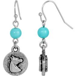 1928 Jewelry Horse Medallion Drop Earrings - Silver/Turquoise