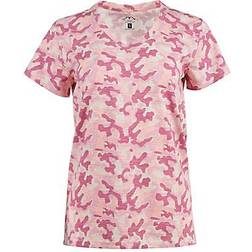 Blue Mountain Women's Short Sleeve V-Neck T-shirt - Heather Red Camo