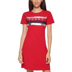 Tommy Hilfiger Short Sleeve Foil Logo Dress - Scarlet