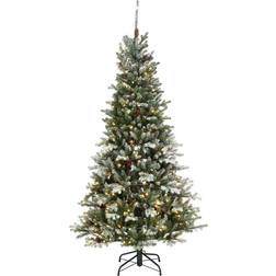 National Tree Company 6.5-ft. Pre-Lit Snowy Morgan Spruce Slim Artificial Christmas Green Figurine