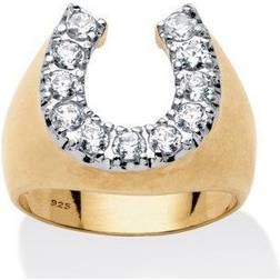 Men 1.10 TCW Round Cubic Zirconia Horseshoe Ring in 14k over Sterling