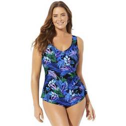 Plus Women's Sarong Front One Piece Swimsuit by Swimsuits For All in Floral (Size 34)