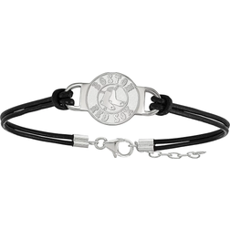 LogoArt Boston Red Sox Small Center Leather Bracelet - Silver/Black