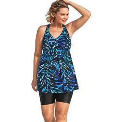 Plus Women's Longer Length Braided Tankini Top by Swim 365 in Painterly Leaves (Size 28)