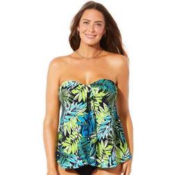 Plus Women's Flyaway Bandeau Tankini Top by Swimsuits For All in Rainforest (Size 22)
