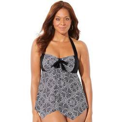 Plus Women's Bow Handkerchief Halter Tankini Top by Swimsuits For All in (Size 10)