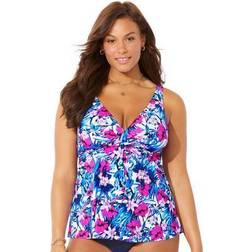 Plus Women's V-Neck Twist Tankini Top by Swimsuits For All in Tropical (Size 18)