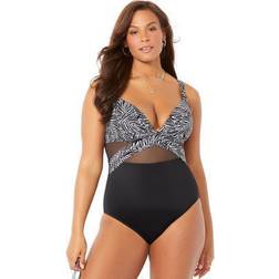Plus Women's Cut Out Mesh Underwire One Piece Swimsuit by Swimsuits For All in Jungle (Size 24)