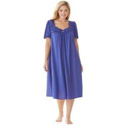 Plus Women's Short Silky Lace-Trim Gown by Only Necessities in Ultra (Size 2X) Pajamas