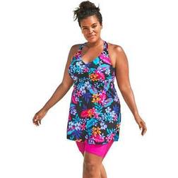 Plus Women's Longer Length Braided Tankini Top by Swim 365 in Paradise Floral (Size 36)