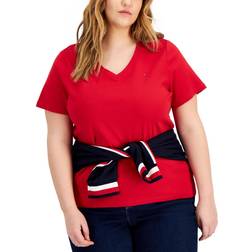 Tommy Hilfiger V-Neck Flag T-shirt Plus Size - Scarlet