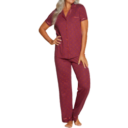 Cosabella Printed Short Sleeve Top And Pant Pajama Set - Diamond Deep Ruby/Sahara