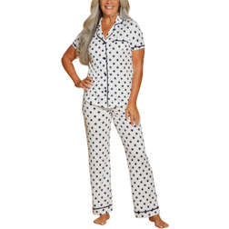 Cosabella Printed Short Sleeve Top And Pant Pajama Set - Diamond White/Navy