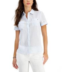 Tommy Hilfiger Women's Cotton Striped Camp Shirt - Blue Sky Combo