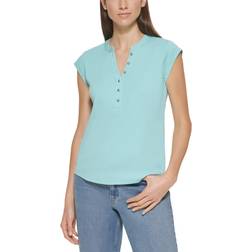 Calvin Klein Cap Sleeve Henley Top - Aquatic