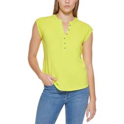 Calvin Klein Cap Sleeve Henley Top - Margarita