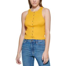 Calvin Klein Ribbed Button-Down Sleeveless Top - Golden