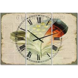 Design Art Colorful Elegant Feather on Old Style Newspaper 4 Multipanel Wall Clock Wall Clock 36"