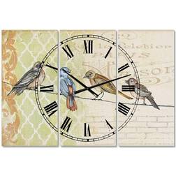 Design Art Birds Gathered On Wire Paris II Multipanel Wall Clock Wall Clock 36"