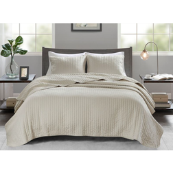 Madison Park Mitchell Reversible Coverlet Bedspread Beige (228.6x228.6)