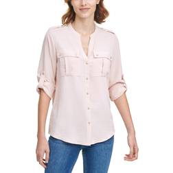 Calvin Klein Textured Roll Tab Button Down Shirt - Blush