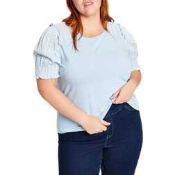 Tommy Hilfiger Mixed-Media Top Plus Size - Blue Sky