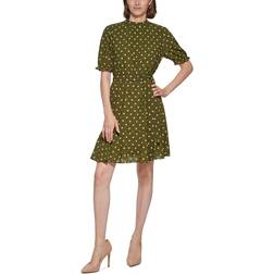 Tommy Hilfiger Women's Polka Dot Mock Neck Dress - Dark Olive/Bisque