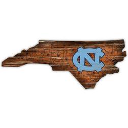 Fan Creations North Carolina Tar Heels Distressed State with Logo Sign