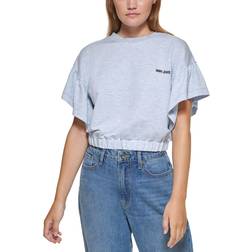 DKNY Cropped Flutter-Sleeve T-shirt - Chambray Blue