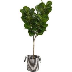 Nearly Natural 6 Fiddle Leaf Fig Artificial Tree in Handmade Black and White Jute and Cotton Planter