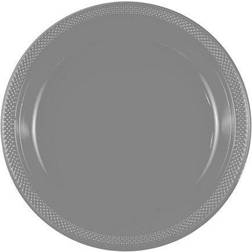 Jam Paper Round Plastic Party Plates Silver 20/Pack Large 10.25
