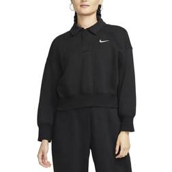 Nike Sportswear Phoenix Fleece Women's 3/4-Sleeve Crop Polo Sweatshirt - Black