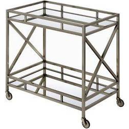 Benjara 2 Tier Mirrored Serving Cart Tray Table 34.2x19.7"