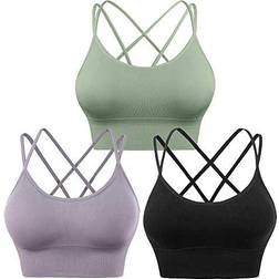 Evercute Cross Back Sport Bra 3 Pack - Green/Black/Lavender