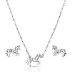 Montana Silversmiths All The Pretty Horses Necklace and Earrings Set - Silver/Transparent