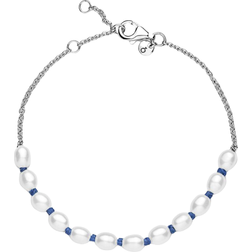 Pandora Treated Cord Chain Bracelet - Silver/Blue/Pearls