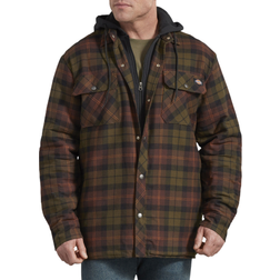 Dickies Relaxed Fit Icon Hooded Quilted Flannel Shirt Jacket - Chocolate Tactical Green Plaid