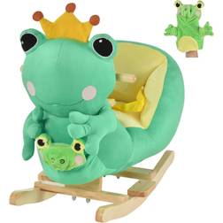 Qaba Rocking Horse Toy Kids Plush Ride On Rocking Toy Frog Style With Cradlesong Handle Grip Hand Puppet Traditional Gift For Child 18-36 Months Green