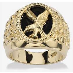 Men Oval-Shaped Genuine Onyx 14k over Sterling Nugget-Style Eagle Ring