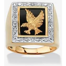 Men Onyx and Diamond Accent Eagle Ring in 14k over Sterling