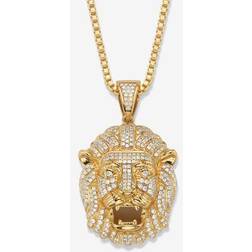 Men Cubic Zirconia Lion Head Pendant Necklace 2.06 TCW Gold-Plated