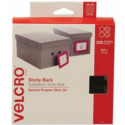 Velcro Brand Sticky-Back Fasteners, 3/4" dia. Coins, Black, 200/BX