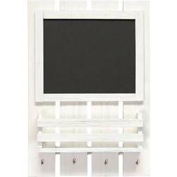 Elegant Designs White Wash Chalkboard Sign with Key Holder Hooks and Mail Storage Storage Box