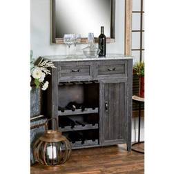 Harper & Willow DecMode Wood Farmhouse Wine Storage and Cart Black 36 H Liquor Cabinet 32x36"