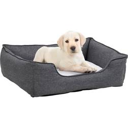 vidaXL Dog Bed Grey and White 65x50x20 Linen Look Fleece