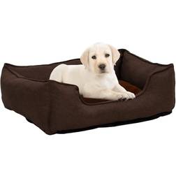 vidaXL Dog Bed Brown 65x50x20 Linen Look Fleece