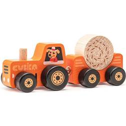 Cubika 15351 Traktor mit Anhänger orange 3-teilig Holz Ukrainian Toys